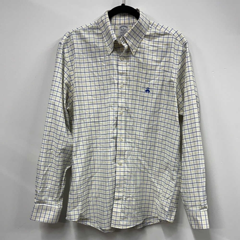 Brooks Brothers White and Blue Plaid Shirt yellow M regent fit